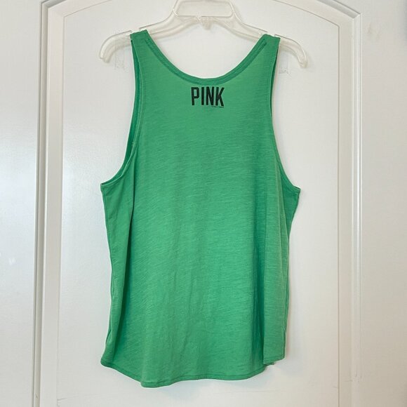 Victoria's Secret Pink Small Tank Top Kiss Me I'm Lucky Green Black Sequins - Picture 2 of 4